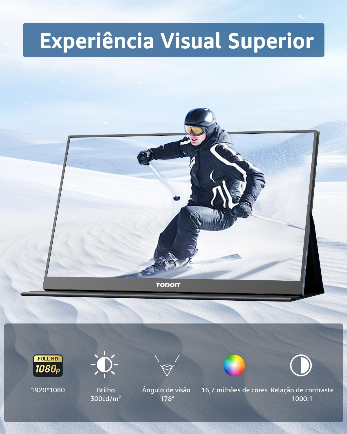 Yodoit Monitor Portátil 15,6" 1080P 100% SRGB FHD Tela com Porta USB Tipo C HDMI com Capa Inteligente Compatível com Laptop, PC, MacBook, Xbox, PS5, Phone: imagem adicional
